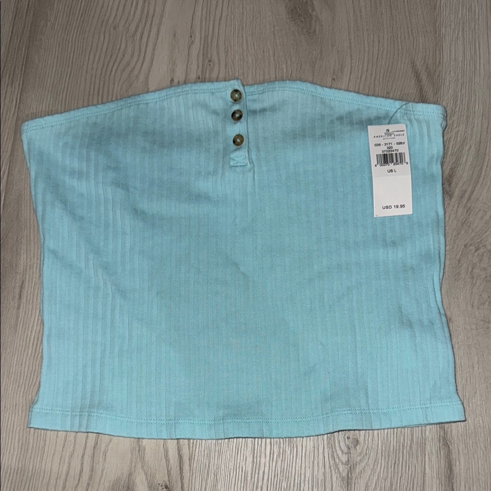 American Eagle Strapless Ribbed Top in Sky Blue